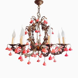 Lámpara de araña vintage floral con rosas rosadas