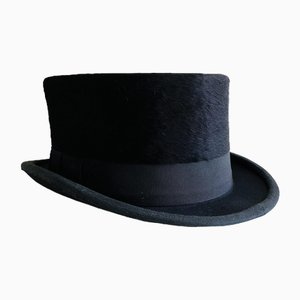 Sombrero de copa negro de seda vintage en caja original