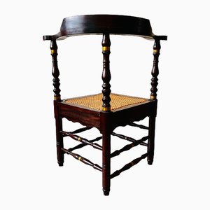 Vintage Corner Chair in Wood and Rattan