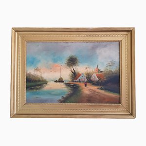 Dutch Scene, Oil on Wood, Framed