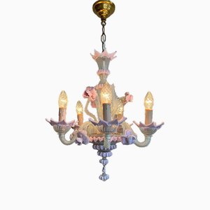 Lámpara de araña vintage de Murano rosa