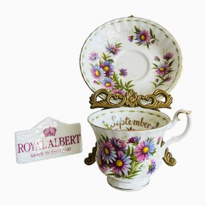 Vintage Flower of the Month Series September Michaelmas Daisy Teacup and Saucer from Royal Albert, England