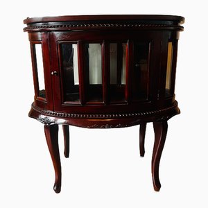 Vintage Hand Carved Walnut Cabinet with Oval Tray Top Mahogany Display