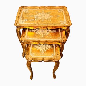 Tavolini vintage neoclassici dorati, set di 3