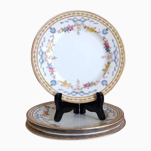 Vintage Porcelain Plates Blue Ribbons and Garlands, the Regent China, England, Set of 4