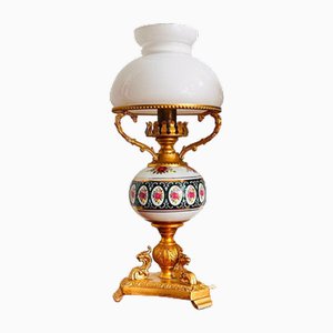 Vintage Porzellan Lampe mit Milchglas Lampenschirm