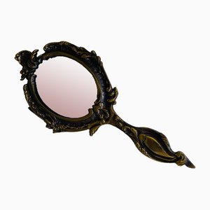 Specchio Vanity vintage in ottone con bordi smussati