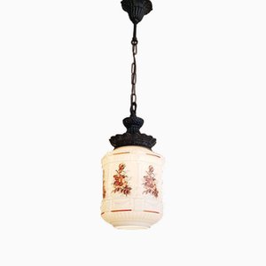 Lampes Art Déco Vintage en Verre Blanc Opalin, Set de 2
