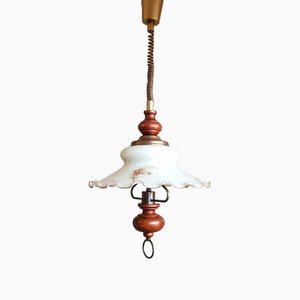 Special Pendant Light Lamp with Wood Handle & Opaline Glass