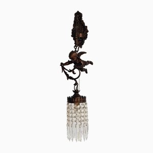 French Putti Wall Sconce with Crystal Lampshade