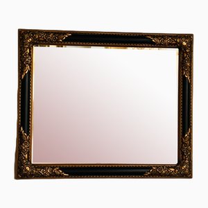 Vintage Baroque Mirror with Beveled Edges, Black Wood Frame, Italy
