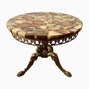 Vintage Hollywood Regency Marble & Onyx Tall Side Round Table