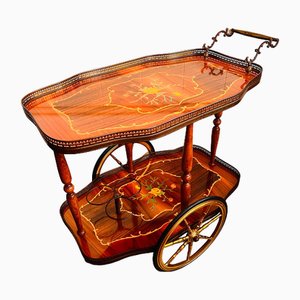 Chariot à 4 Roues Hollywood Regency Vintage en Marqueterie Incrustée, Italie