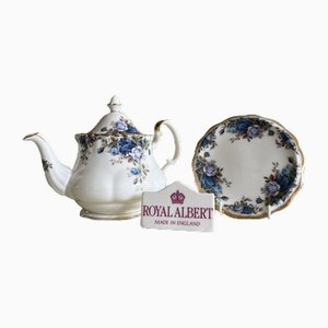 Moonlight Rose Teekanne mit Untersetzer aus Bone China Porzellan von Royal Albert, England