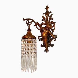 French Cherub Wall Sconce with Crystal Lampshade