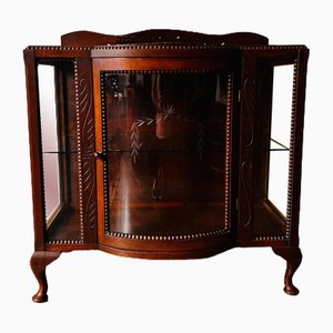 Vintage Art Nouveau Wood and Curved Glass Cabinet