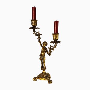 Candelabro vintage de bronce con 2 brazos