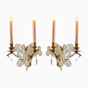 Vintage French Wall Sconces with Baccarat Crystals, Set of 2