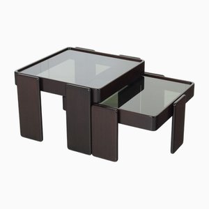 Stackable Coffee Tables in Dark Brown Lacquered Wood by Gianfranco Frattini for Cassina, 1960s, Set of 2