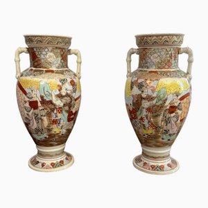 Large Japanese Satsuma Vases, 1900s, Set of 2
