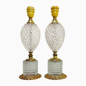 Cut Glass-Crystal & Brass Table Lamps in Pineapple Shape, 1960s, Set of 2