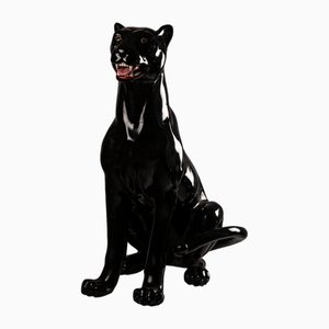 Glazed Black Ceramic Panther from Bondia, Spain, 1970s