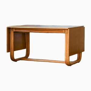 Table en Bambou avec Plateau en Bois à Rallonge et Reliures en Cuir dans le style de Gervasoni Studio, 19602