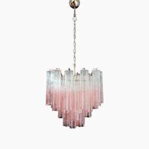 Lámpara de araña de cristal de Murano con 36 tubos de vidrio rosa sombreado, años 90