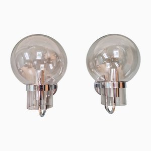 Space Age Wall Lights in Smoked Glass and Chrome Metal from Limburg, 1970s, Set of 2