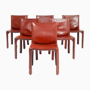 Cab 412 Chairs in Burundy by Mario Bellini for Cassina, Set of 6