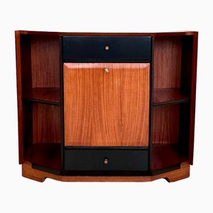 Mid-Century Italian Bar Cabinet Sideboard in Zebrano and Black Lacquer, 1950s
