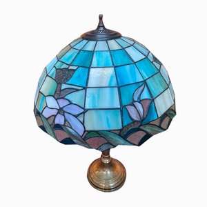 Lámpara Tiffany con base plateada, años 60