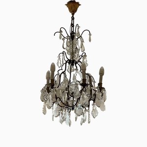 Six-Light Chandelier in Bronze and Cut Crystal