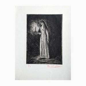 Gravure à l'eau-forte signée Pino Della Selva, Girl in the Night, 1950s