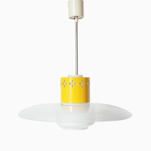 Mid-Centruy Ceiling Lamp with. Opaline Shade, Czechoslovakian, 1960s