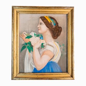 Mid-Century Modern Naive Portrait of a Lady, 1960s, Pastel, Framed