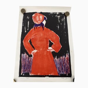 Jacob Pins, Frau in einem roten Kleid, 1985, Siebdruck