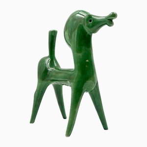 Statuetta a forma di cavallo in ceramica verde di Roberto Rigon, Italia, anni '70