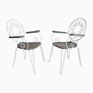 Sedie da giardino vintage in ferro con braccioli e sedile in fibra di vetro, anni '60, set di 2