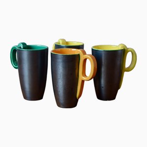 Mugs Bicolores Vintage de Ceramique Dart De Bordeaux, 1950s, Set de 4