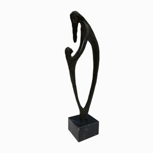 Mother and Child Bronze Figurine with Marble Base, 1990s