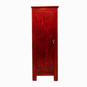 Narrow Red Locker Style Cupboard with Shelves, 1920s