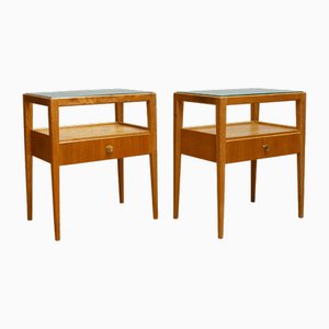 Bedside Tables in Elm with Glass Top by Carl-Axel Acking for Bodafors, 1950s, Set of 2