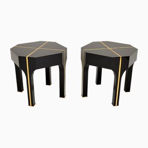 Vintage Italian Brass Inlaid Side Tables, 1970, Set of 2