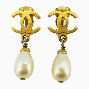 Earrings with Fake Pearl in Plated Gold from Chanel, Set of 2