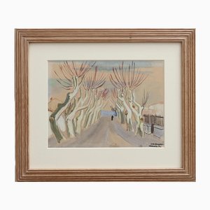 Yves Brayer, Row of Plane Trees In Winter, Maussane-les-Alpilles, 20th Century, Mixed Media on Paper, Framed