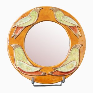 Vintage French Ceramic Wall Mirror by Mithé Espelt, 1960s