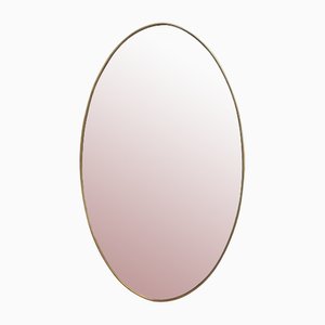 Mid-Century Italian Oval Wall Mirror with Brass Frame, 1960s