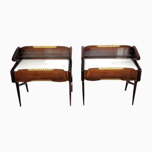Mid-Century Italian Art Deco Bedside Tables in Brass, Marble & Glass, 1950s, Set of 2