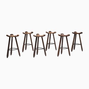 Brutalist Tripod Bar Stool in Spanish Oak, Spain, 1970s